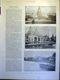 Original Old Antique Print Paris Exhibition Trocadero Pavilion Seine 1900 20th