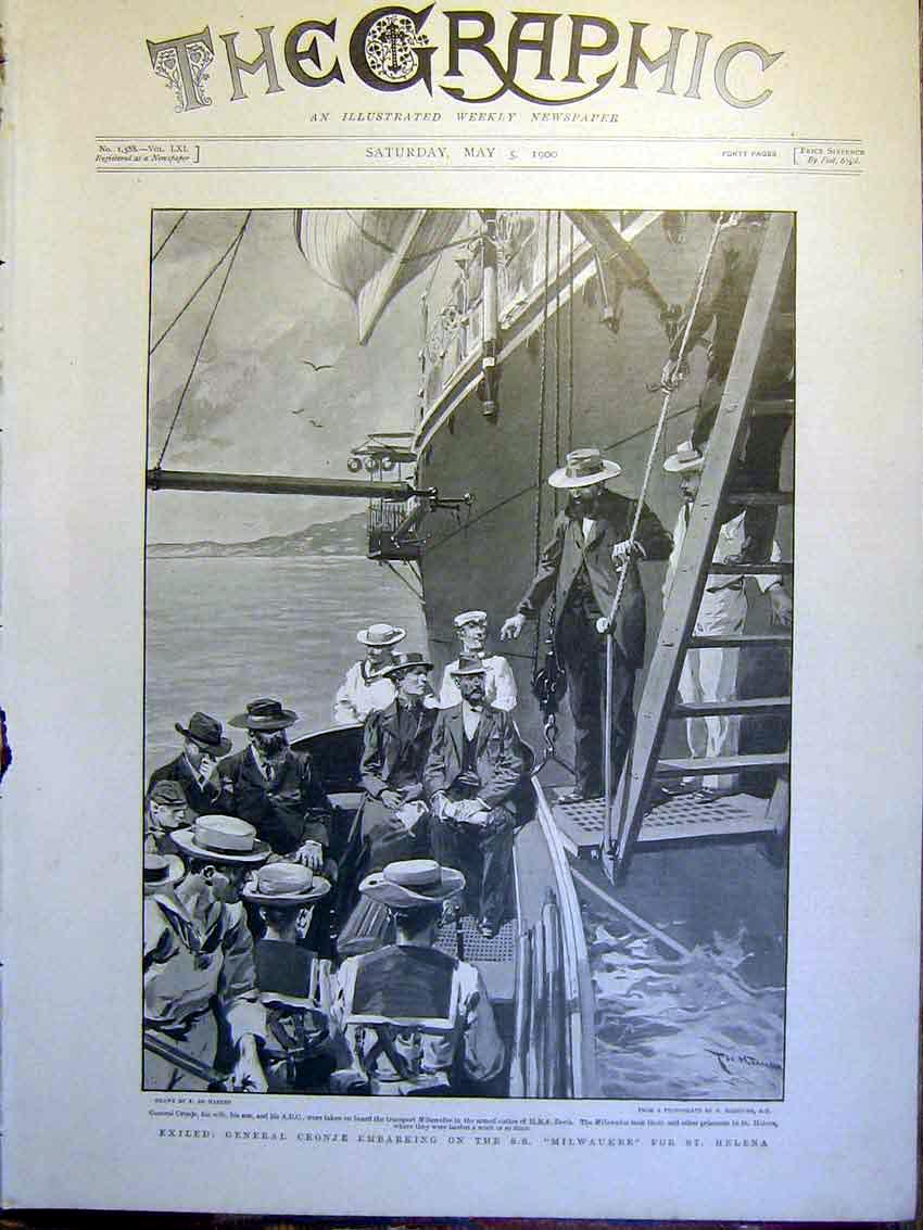 Original Old Antique Print General Cronje Ss Milwaukee De Haenen Boer War 1900