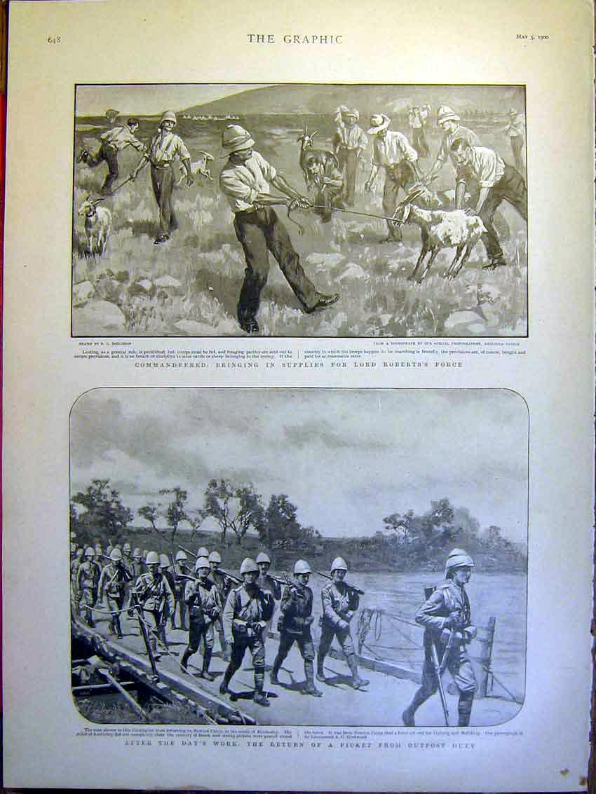 Original Old Antique Print Roberts Boer War Africa Siers Newton Camp 1900 20th