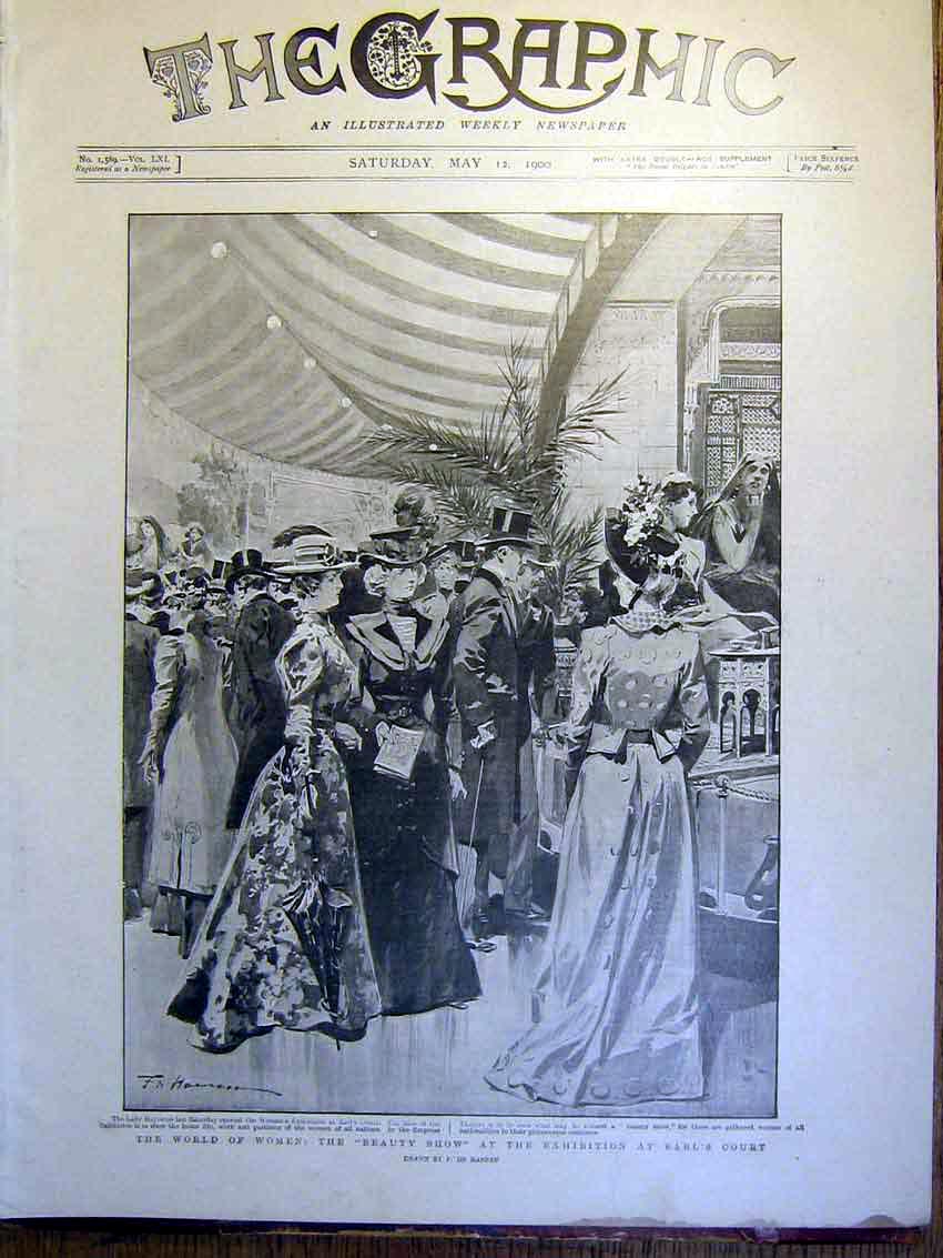 Original Old Antique Print Women World Beauty Show Earl'S Court Exhibition 1900