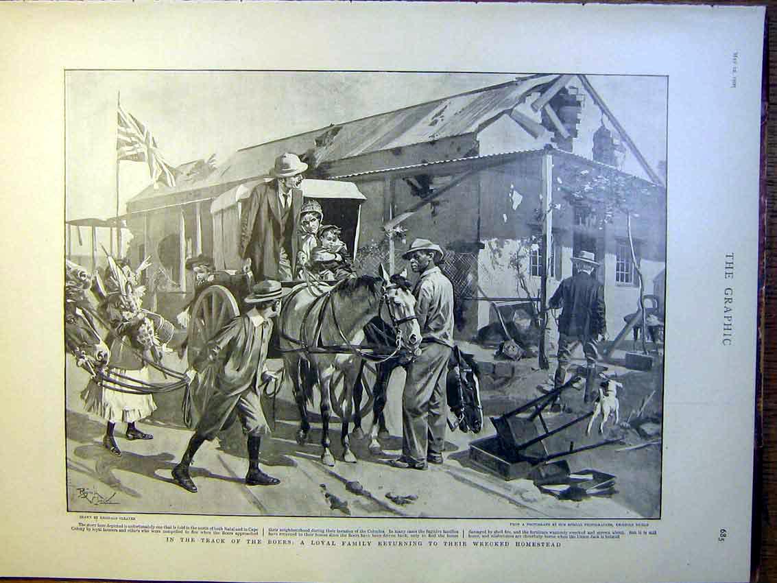 Original Old Antique Print Boer War Family Homestead Cleaver Africa 1900 20th