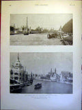 Original Old Antique Print Paris Exhibition Pont D'Alma Rue De Nations 1900 20th