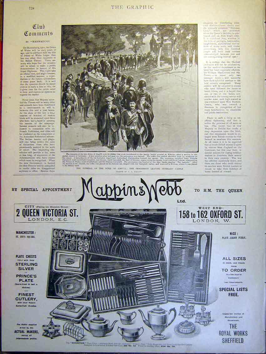 Old Antique Print Funeral Duke Argyll Inverary Castle Advert Mappin 1900 20th