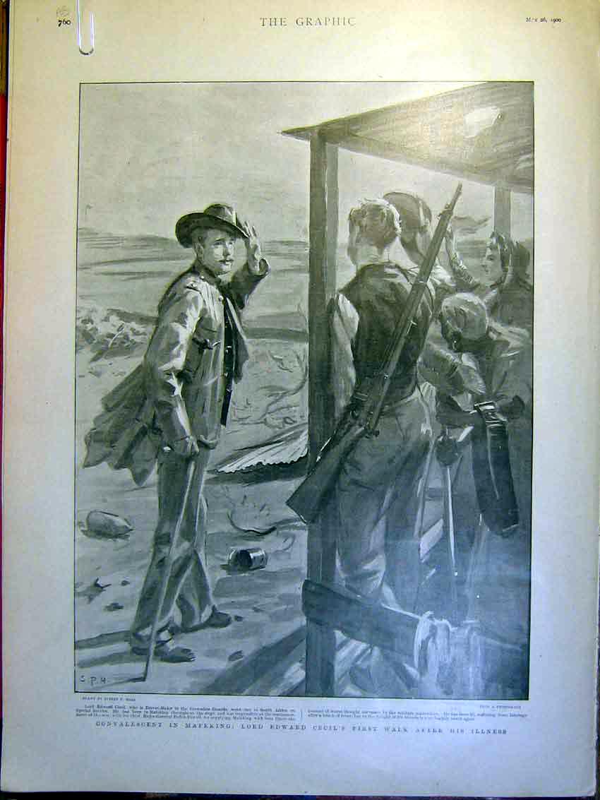 Old Antique Print Relief Mafeking Theatre Craig Cecil Grenadier Boer War