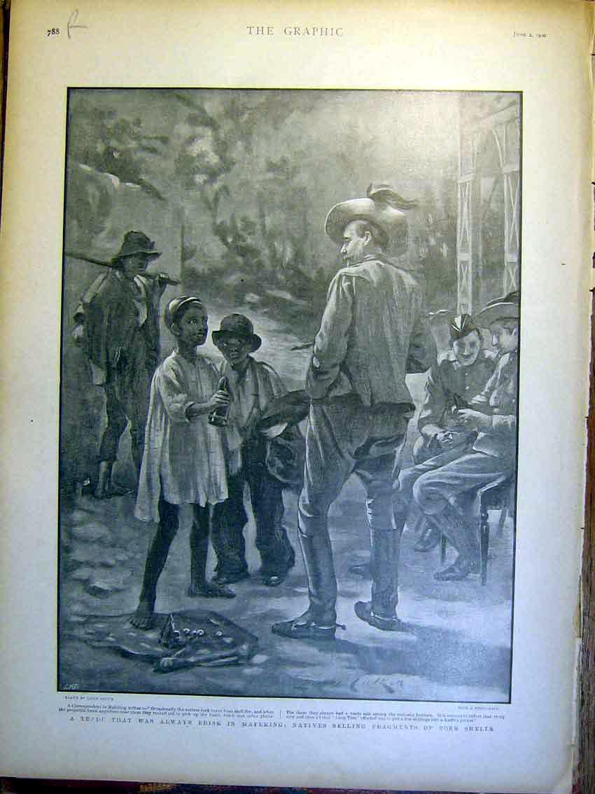 Old Antique Print Mafeking Boer Shells War Africa Princess Wales Bazaar