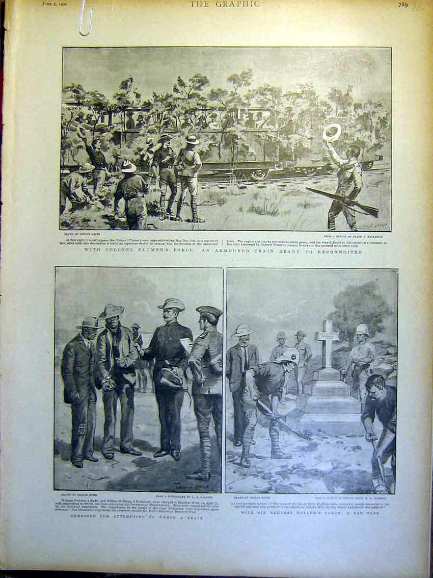 Original Old Antique Print Plumer Buller Boer War Africa Train Prisoner 1900