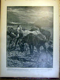 Old Antique Print Bivouac Moonlight Charlton Horses Boer War Africa 1900 20th