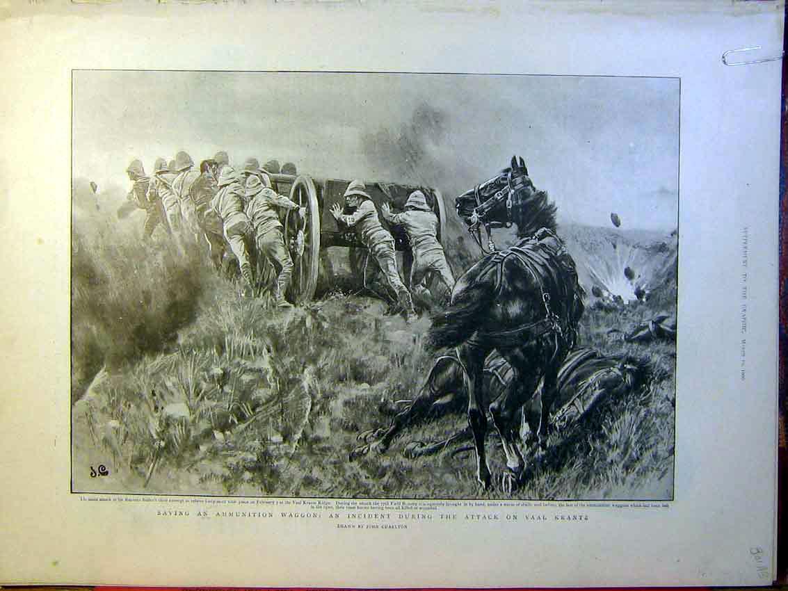 Old Antique Print Boer War Africa Ammunition Waggon Battle Ambulance 1900 20th