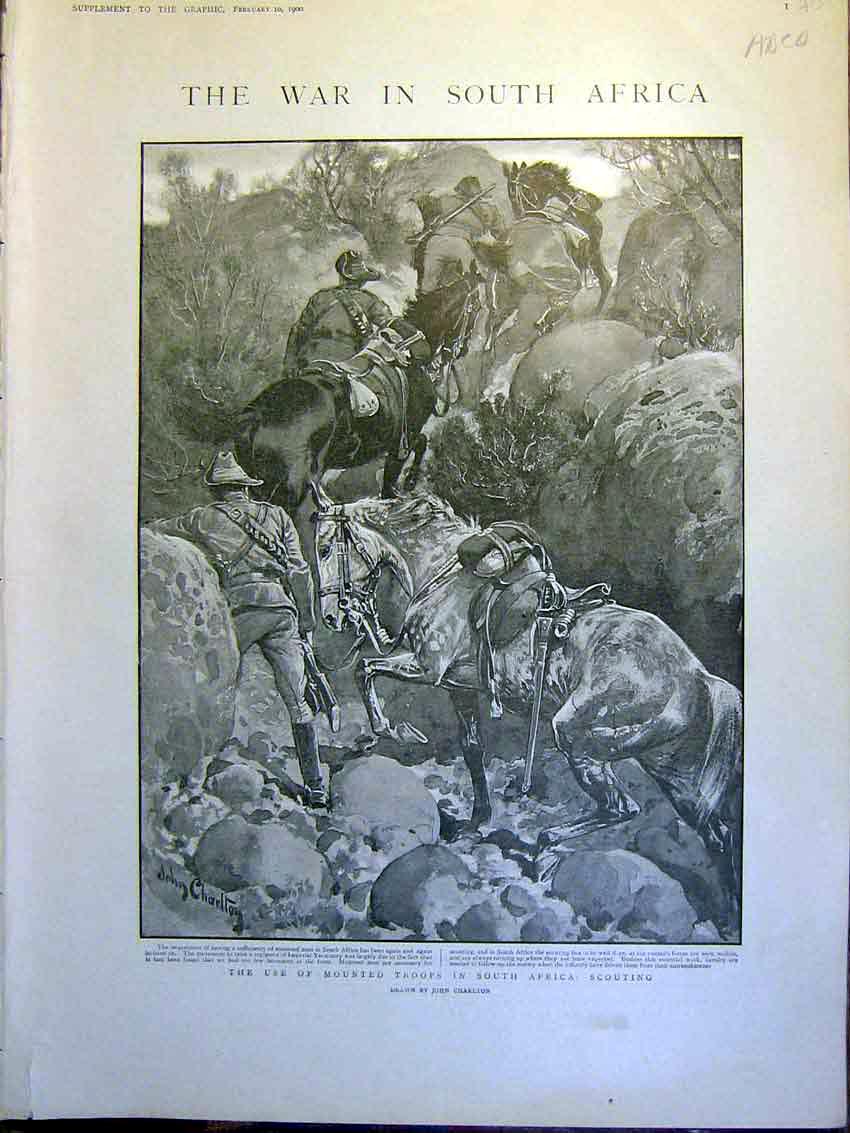 Original Old Antique Print Troops Charlton Africa Boer War Colenso Chamberlain