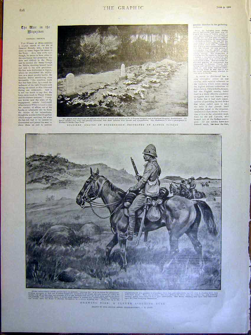 Original Old Antique Print Rodebosch Sier Grave Giles Africa War Cavalry 1900