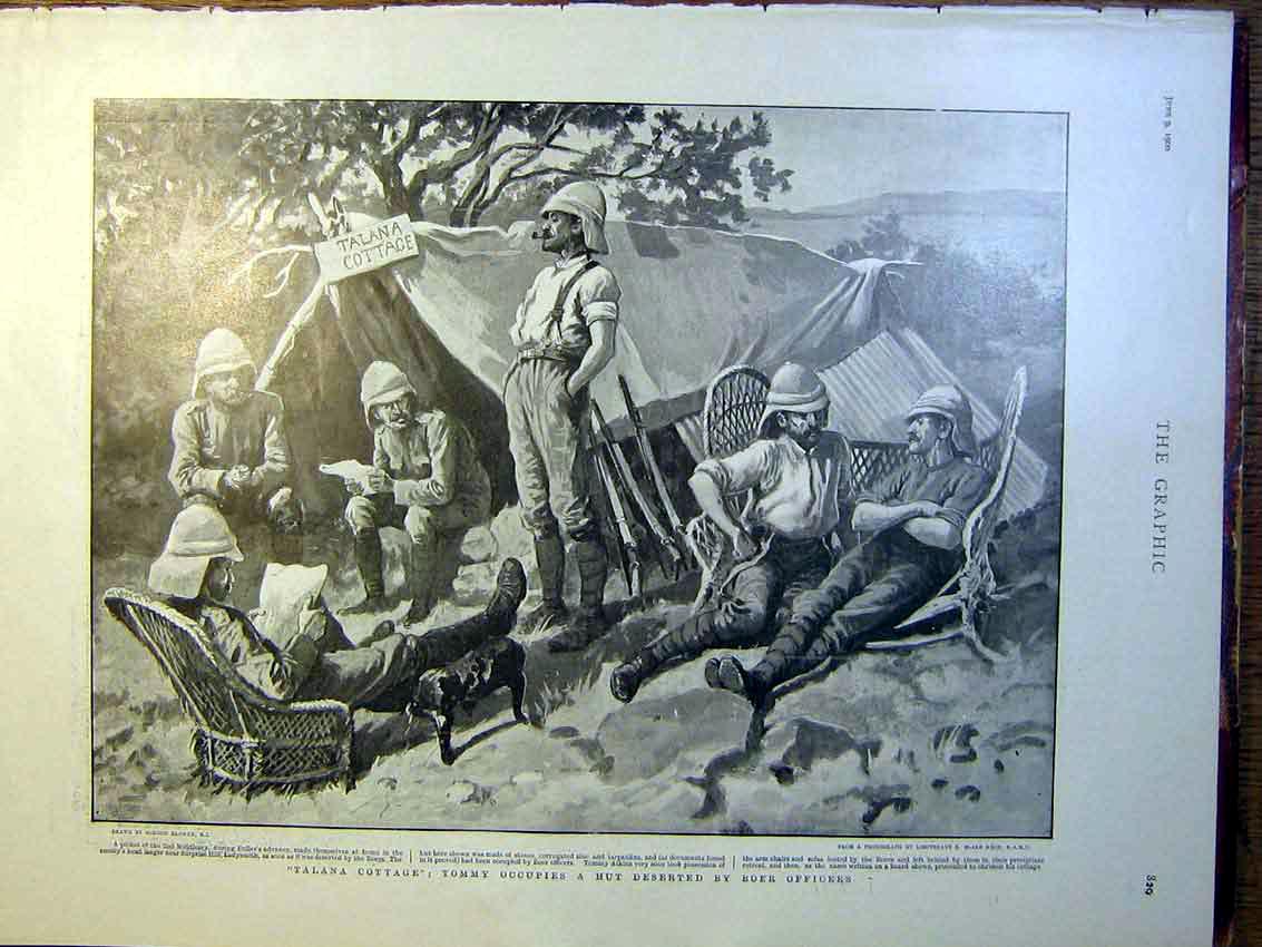 Old Antique Print Talana Cottage Boer Officers Hut Browne Ladysmith 1900 20th