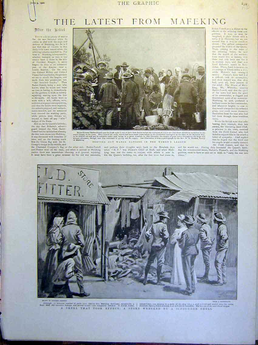 Original Old Antique Print Mafeking Boer War Africa Laager Train Maxim Gun 1900