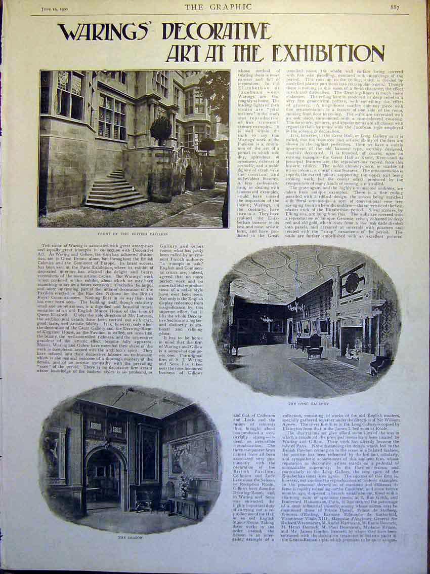 Old Antique Print Warings Decorative Art Exhibition British Pavilion 1900 20th