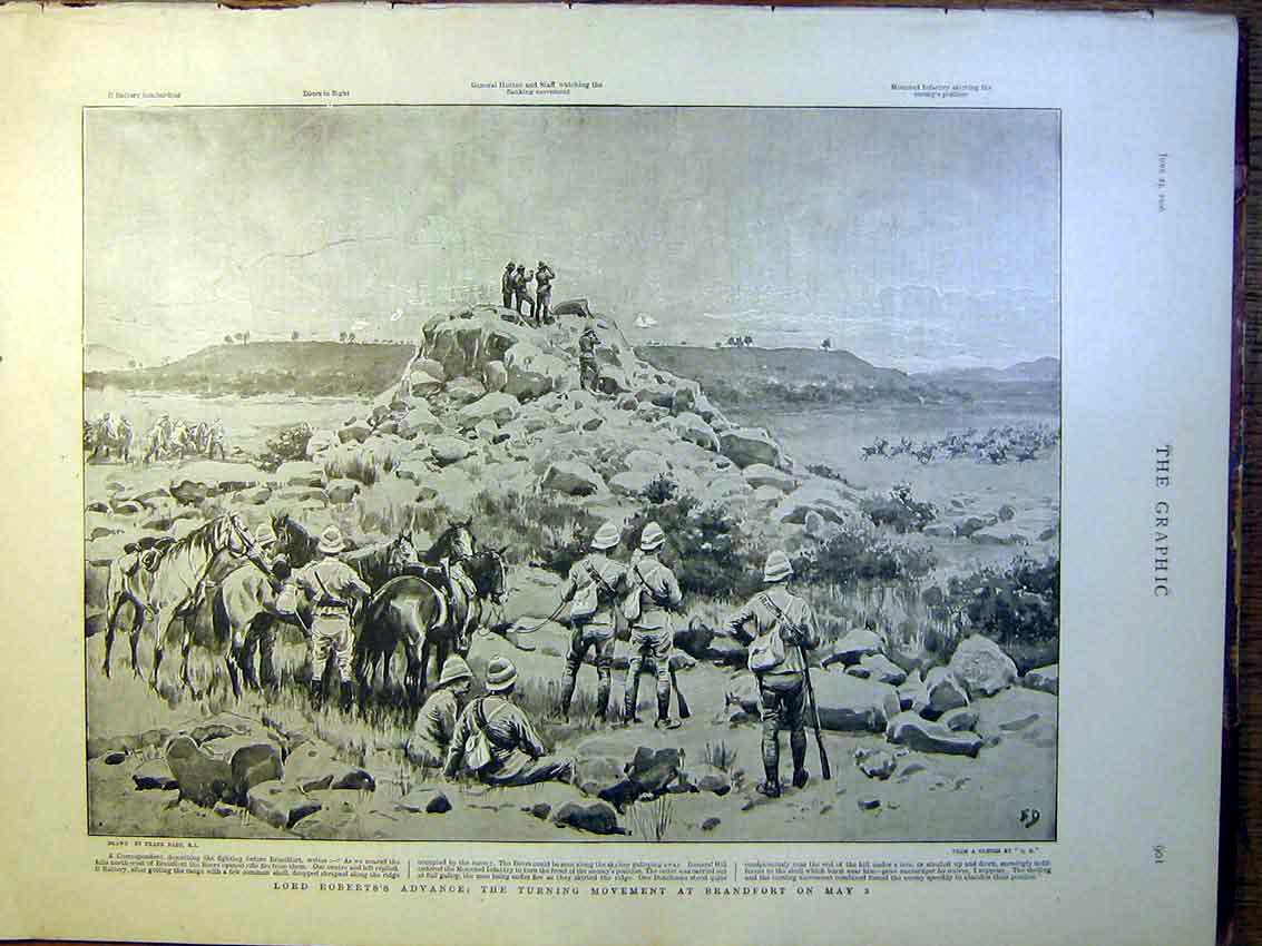 Original Old Antique Print Roberts Brandfort Boer War Africa Dadd 1900 Victorian