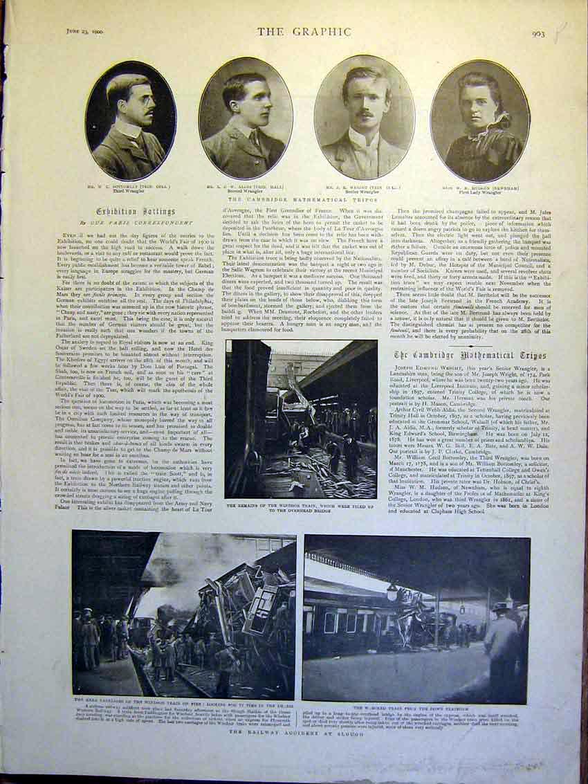 Original Old Antique Print Portrait Wrangler Tripos Railway Slough Naval Guards