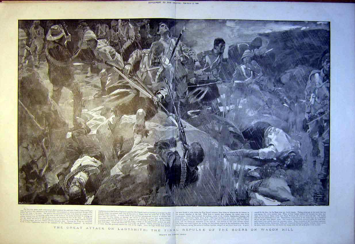 Original Old Antique Print War South Africa Boer Ladysmith Coleskop 1900 20th