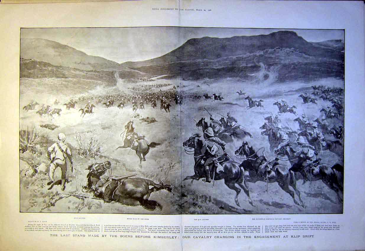 Old Antique Print Boer War Kimberley Cavalry Klipdrift Small Lancers 1900 20th