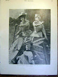 Original Old Antique Print Tugela Invalid Home Hall Ladies Boat 1900 Victorian