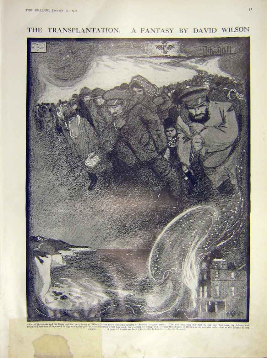 Original Old Antique Print Wilson Fantasy Transplantation Russian Fort 1911 20th