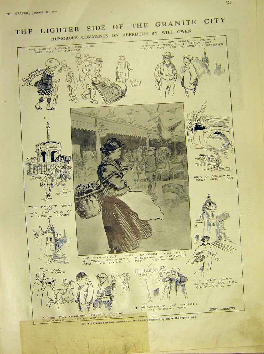 Original Old Antique Print Owen Granite City Humour Cartoon 1911 20th Century