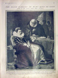 Original Old Antique Print Mary Queen Scots Death Warrant 1911 20th Century