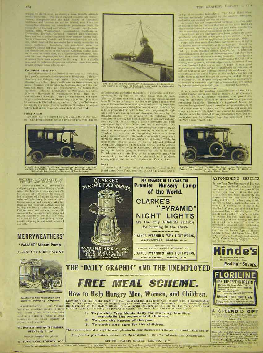 Original Old Antique Print Motor-Car Flying Aeroplane Daimler Landaulette 1911