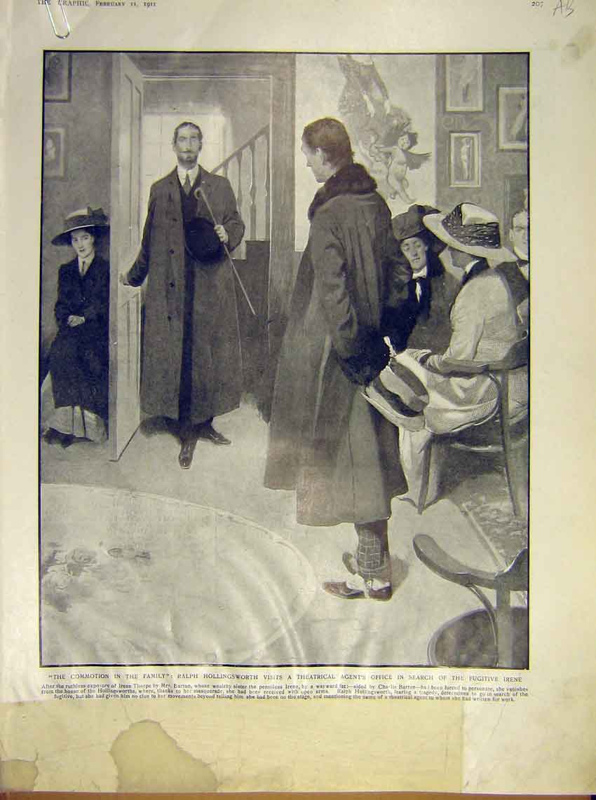 Original Old Antique Print Pompadour Play Theatre Savoy Hollingsworth 1911 20th