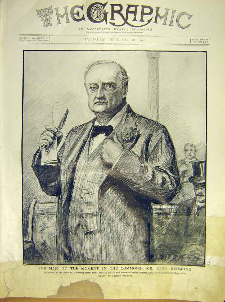 Original Old Antique Print Portrait Redmond House Commons 1911 20th Century