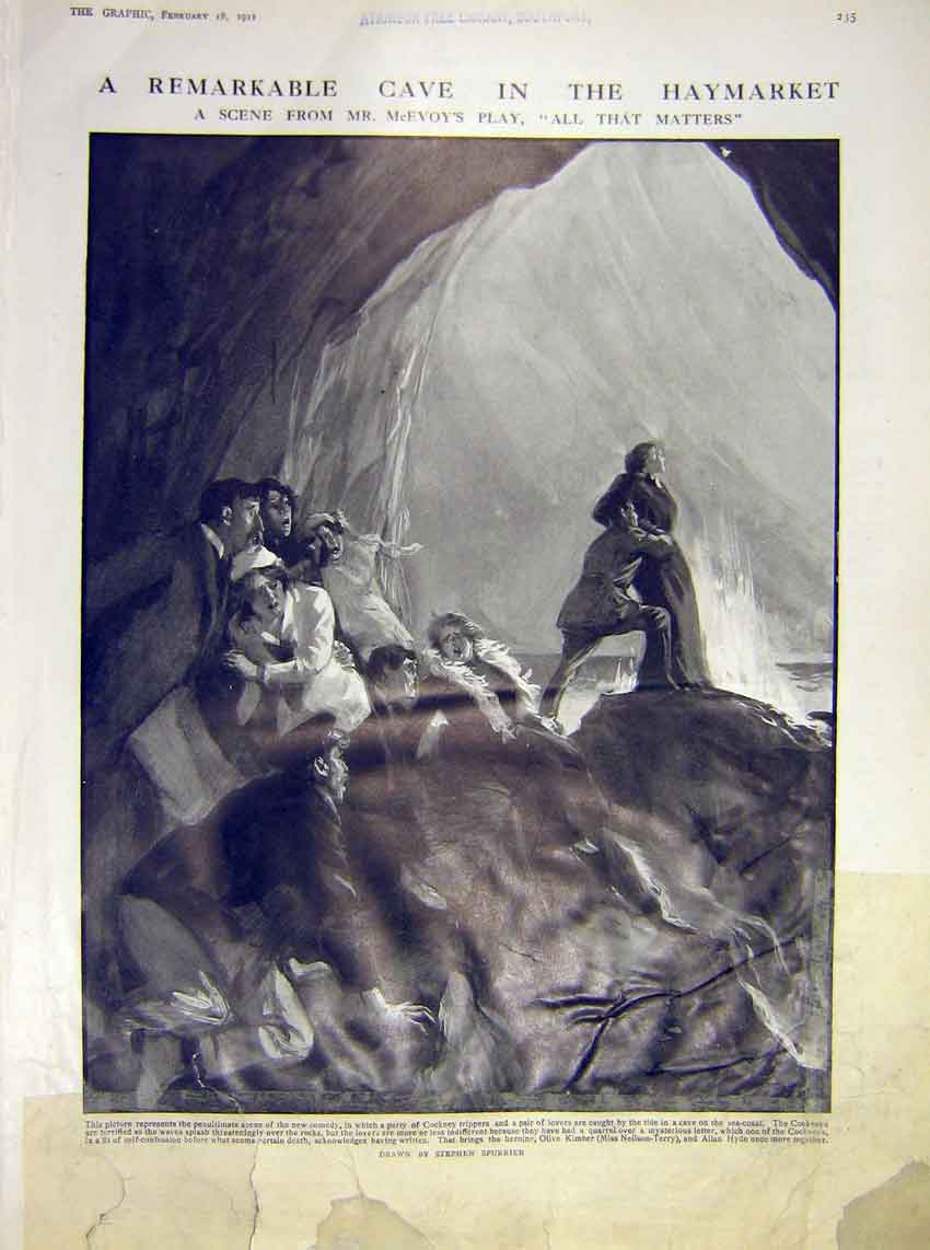 Original Old Antique Print Haymarket Cave Mr. Mcevoys Play Comedy 1911 20th