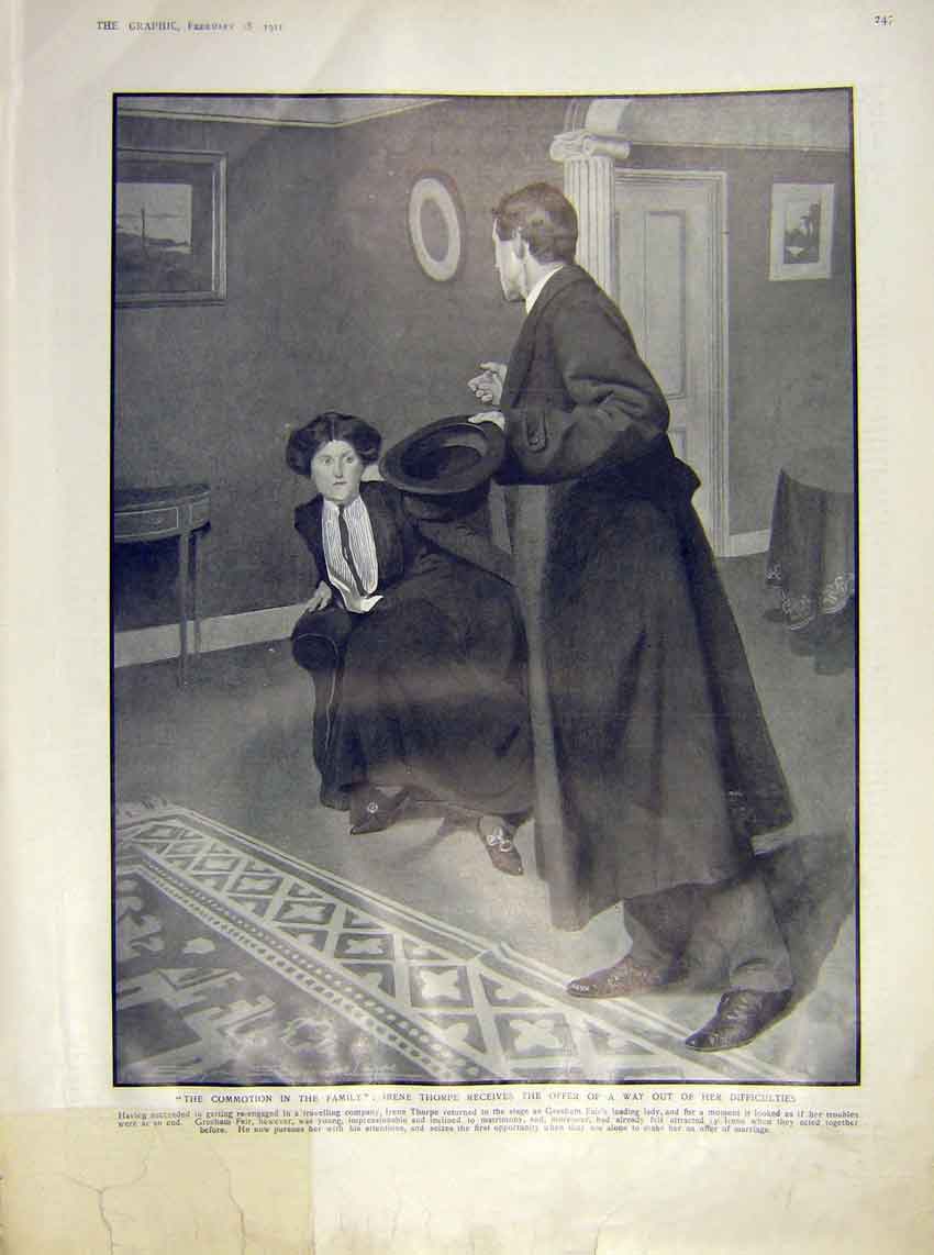 Original Old Antique Print Thorpe Stage Actress Gresham Marriage Escape 1911