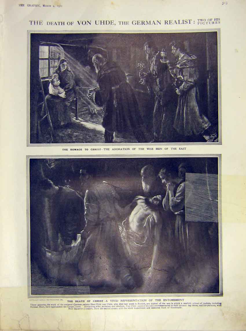 Original Old Antique Print Von Uhde German Realist Christ Painting 1911 20th