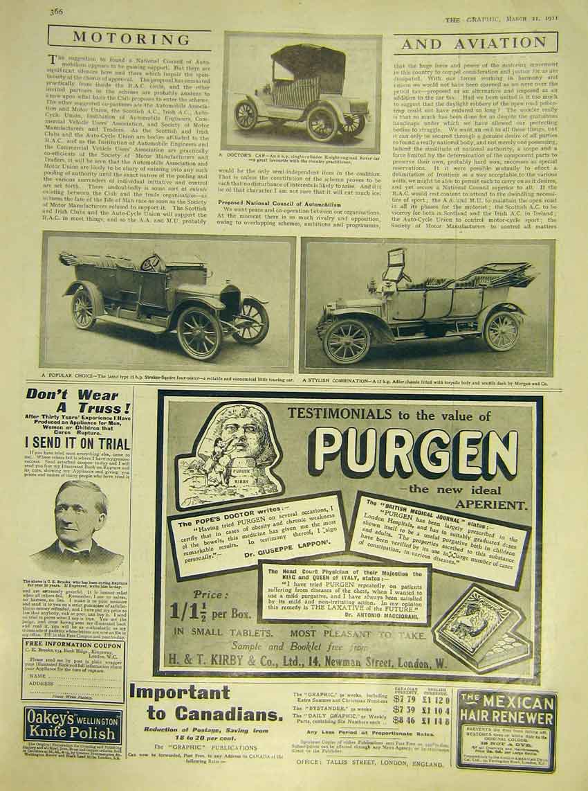 Original Old Antique Print Automobile Rover Straker-Squire Morgan 1911 20th