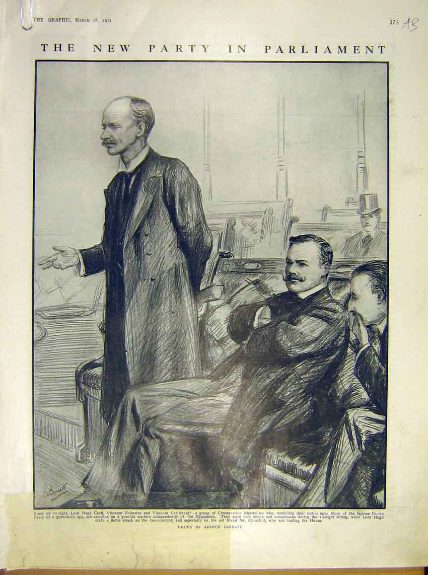 Original Old Antique Print Parliament New Party Fourth Declaration London 1911