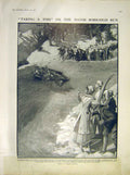 Original Old Antique Print Davos Bobsleigh Run Flower Sport Snow 1911 20th