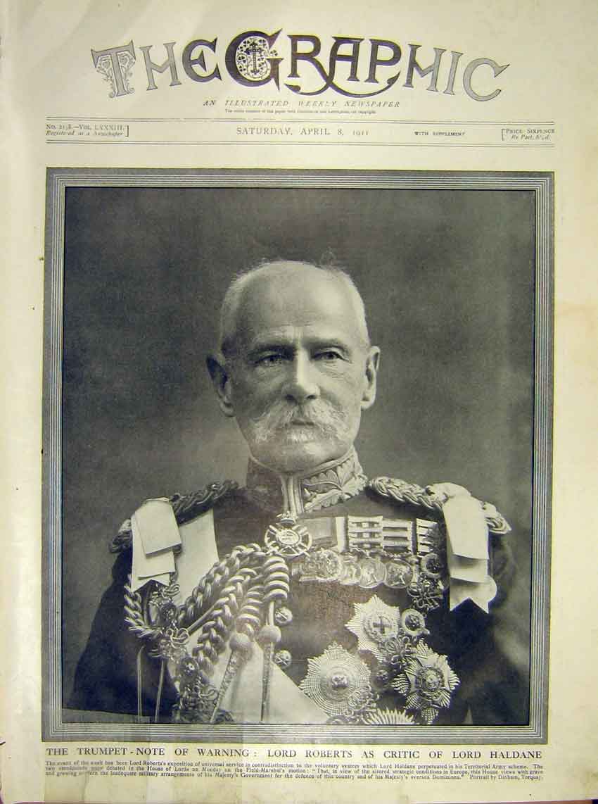 Original Old Antique Print Lord Roberts Portrait Haldane 1911 20th Century