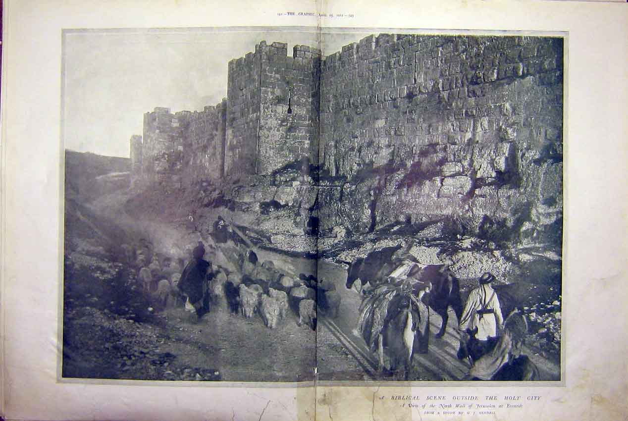 Old Antique Print Biblical Scene Holy Jerusalem Eventide Religious 1911 20th