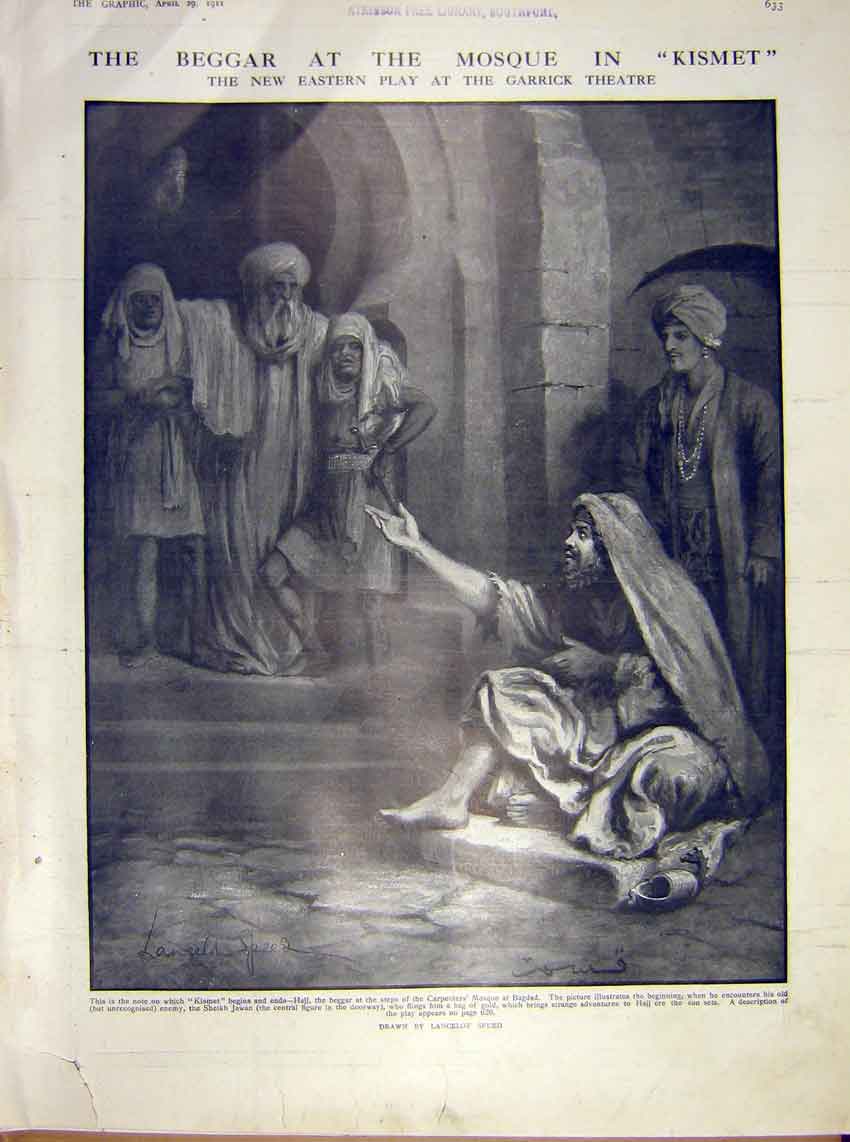 Original Old Antique Print Beggar Mosque Kismet Play Garrick Theatre Speed 1911