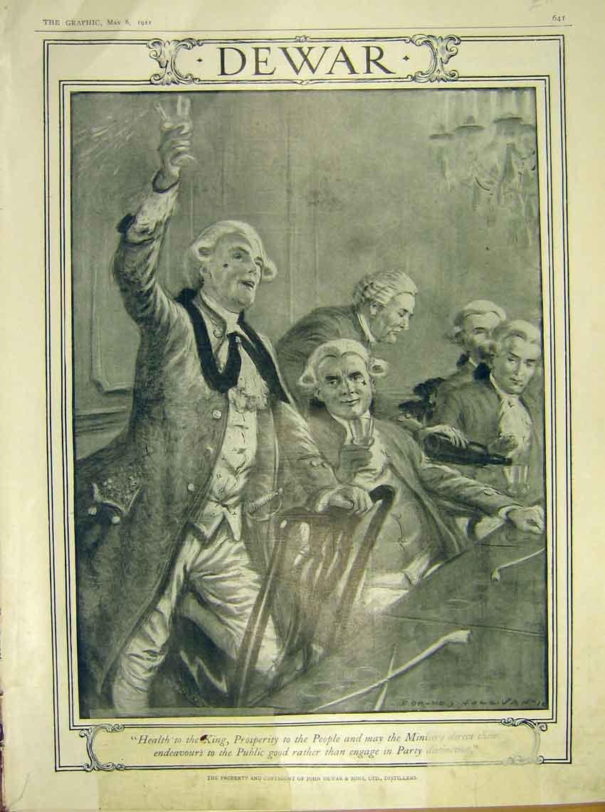 Original Old Antique Print Dewar Royal Distillers Sullivan Painting 1911 20th