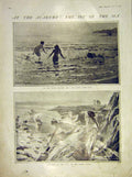 Original Old Antique Print Sea Picture Reid Knight Ladiy Beach Fine Art 1911