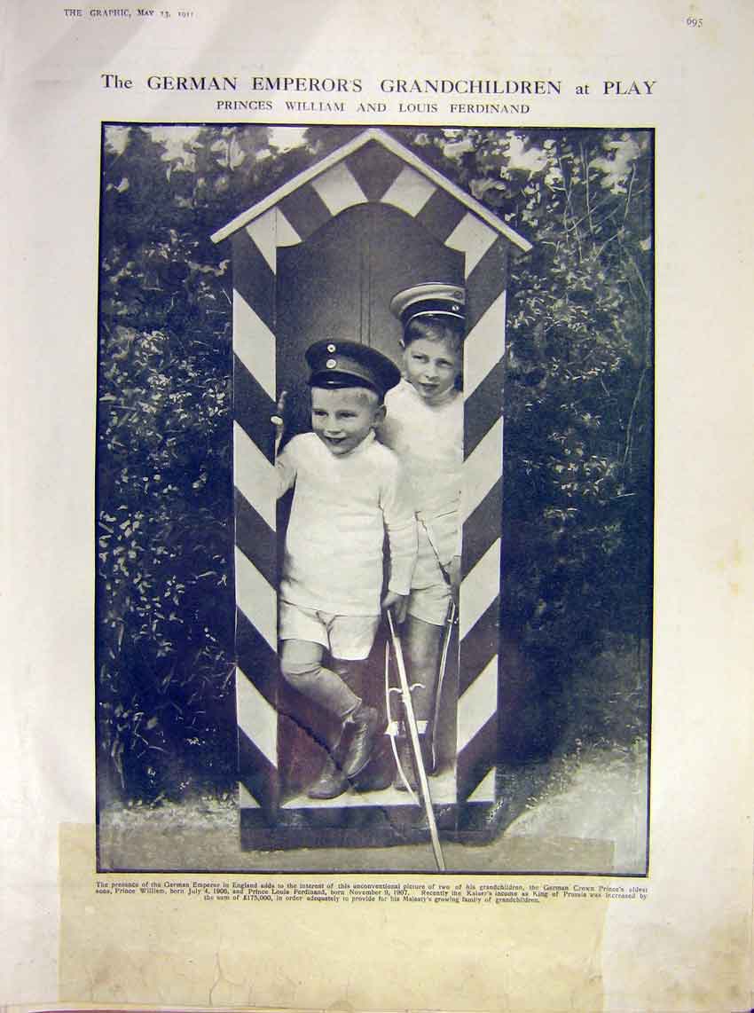 Original Old Antique Print German Emperor Grandchildren William Ferdinand 1911
