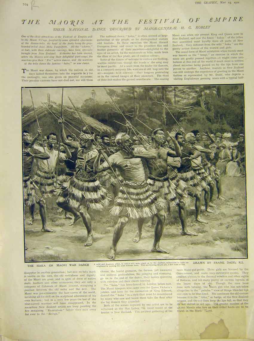 Old Antique Print Maoris Festival Empire American Invasion Atlantic 1911 20th