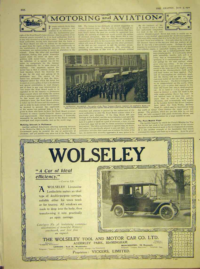 Original Old Antique Print Motor-Car Transport Review Olympia Wolseley 1911 20th