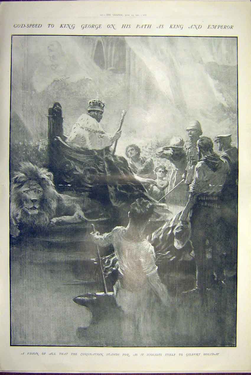 Original Old Antique Print King George Coronation Holiday Royal 1911 20th