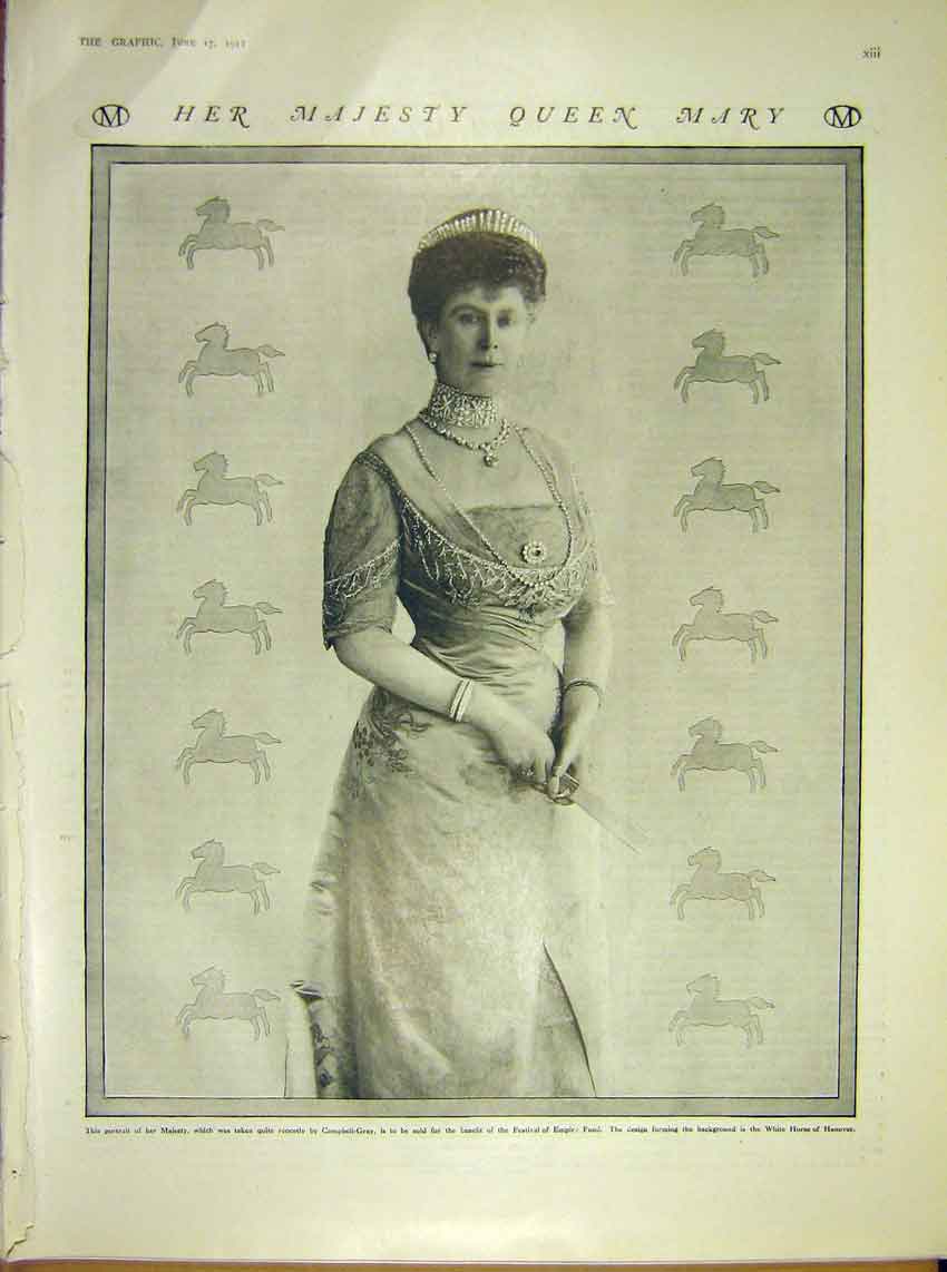 Original Old Antique Print Portrait Her Majesty Queen Mary Photograph 1911 20th