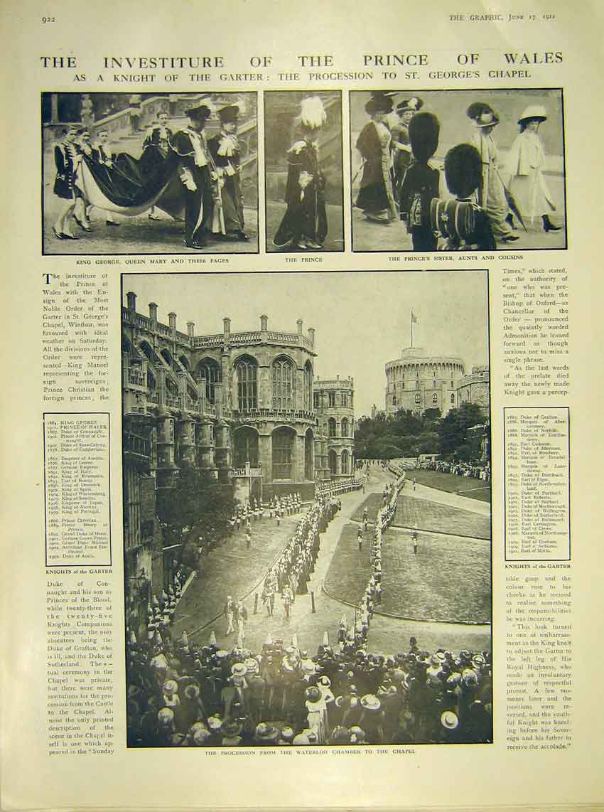 Old Antique Print Investiture Prince Wales Knight Garter Procession 1911 20th