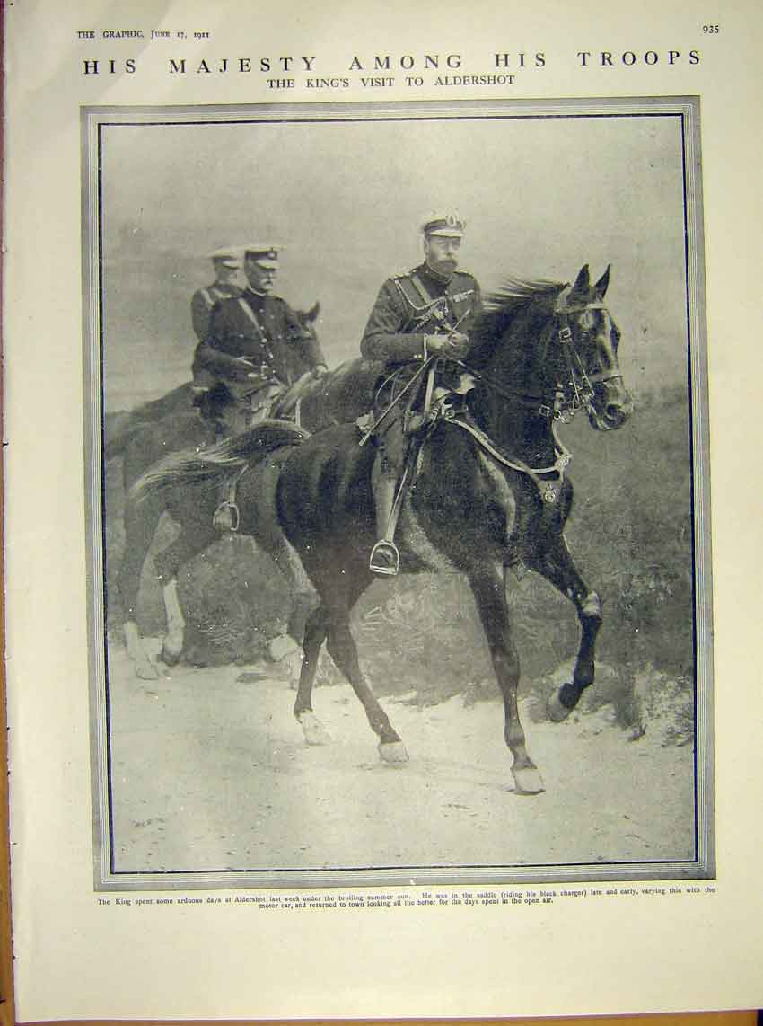 Original Old Antique Print Troops King Aldershot Review Visit 1911 20th Century