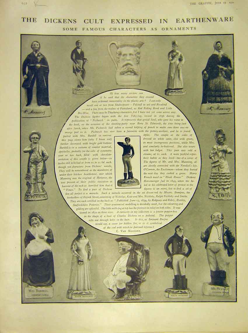 Original Old Antique Print Dickens Earthenware Ornaments Coronation Peer 1911