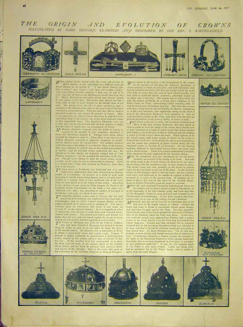 Old Antique Print Crown Coronation Italy German Sapin Bohemia Russia 1911 20th