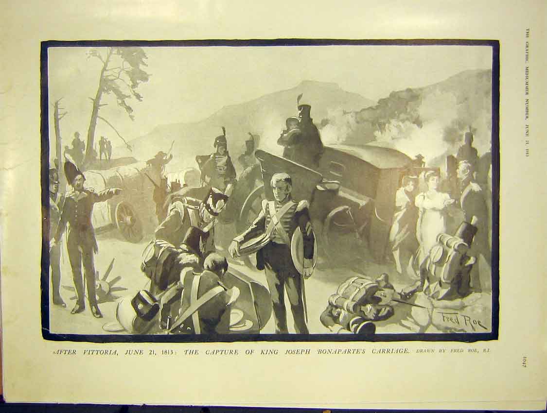 Original Old Antique Print Vittoria King Bonaparte Carriage Roe Sketch 1913
