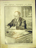 Old Antique Print French President Poincare Renouard Portrait Sketch 1913 20th